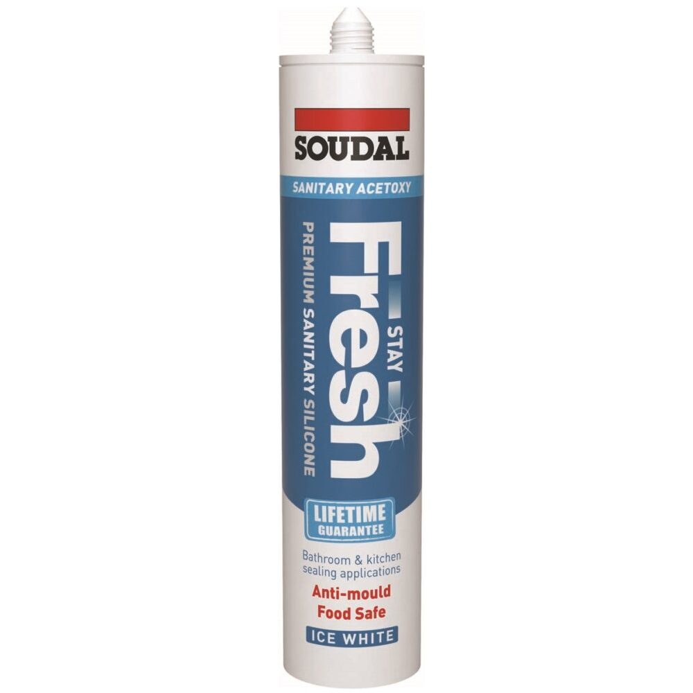 Soudal Stay Fresh Bathroom Kitchen Acetoxy Silicone Sealant Ice White 152987